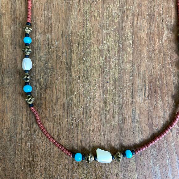 Boho natural stone bead polished gemstone native handmade necklace - Picture 4 of 5